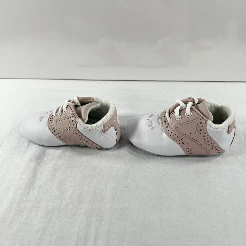 NEW Footjoy Baby Crib Shoes Size 1 Pink White Leather Saddle Oxfords